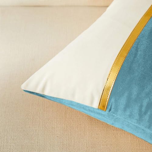 AEROHAVEN™ Set of 2 Premium Velvet with Gold Stripe Decorative Throw Pillow/Cushion Covers with Invisible Zipper - (12 x 12 Inch, Aqua) - Image 4