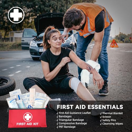 VCANENERGY Car Emergency Safety Kit Bag with Portable Air Compressor, Jumper Cables,First Aid Kit, Tire Pressure Gauge, Auto Vehicle Safety Road Side Assistance Kits Essentials,for Women, Men, Teen - Image 5