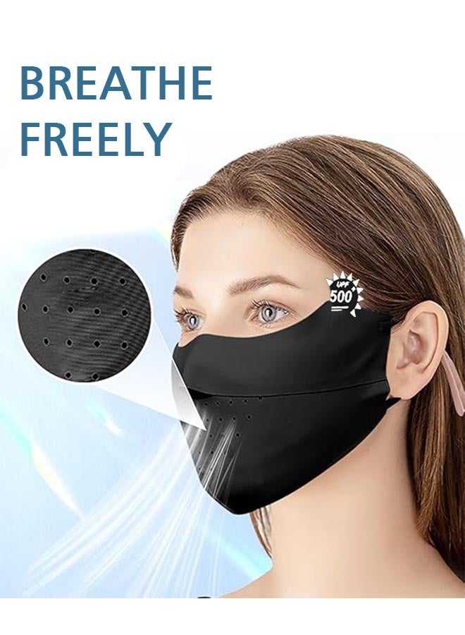 GIFT Sun Protection Face Cover, UPF 50+ UV Face Mask with Ear Loops Ice Silk Half UV Face Covering, Washable Reusable Motorcycle Running Riding Exercise Breathable Golf Sports Face Shield Black - Image 3