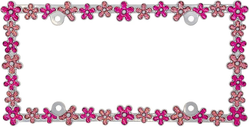 CRAFTHOME 3D Shining Daisy Wrenth License Plate Frame from Pure Zinc Alloy Metal Perfect Plate Holder, Chrome with Pink Glitter - Image 3
