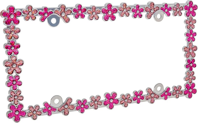 CRAFTHOME 3D Shining Daisy Wrenth License Plate Frame from Pure Zinc Alloy Metal Perfect Plate Holder, Chrome with Pink Glitter - Image 4