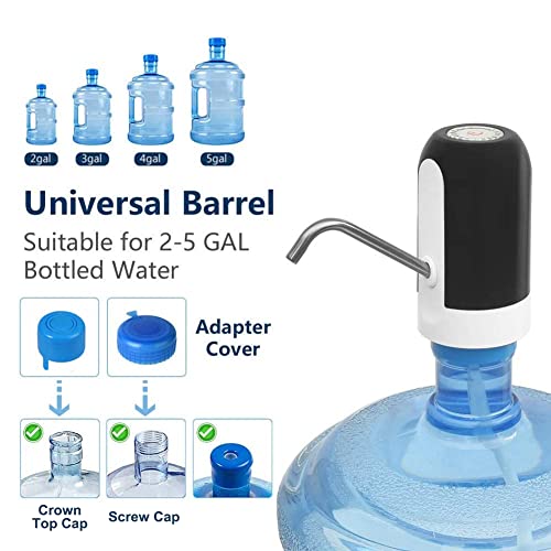 CHIVENIDO 5 Gallon Water Dispenser - Water Bottle Pump with Reusable Caps for Screw Top or Crown Tops, USB Charging Water Jug Dispenser for Universal 2-5 Gallon Bottle - Image 2