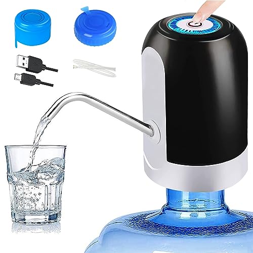 CHIVENIDO 5 Gallon Water Dispenser - Water Bottle Pump with Reusable Caps for Screw Top or Crown Tops, USB Charging Water Jug Dispenser for Universal 2-5 Gallon Bottle - Image 1