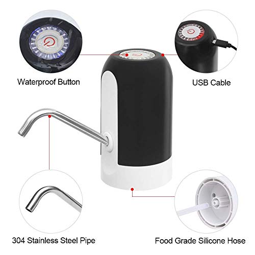 CHIVENIDO 5 Gallon Water Dispenser - Water Bottle Pump with Reusable Caps for Screw Top or Crown Tops, USB Charging Water Jug Dispenser for Universal 2-5 Gallon Bottle - Image 3