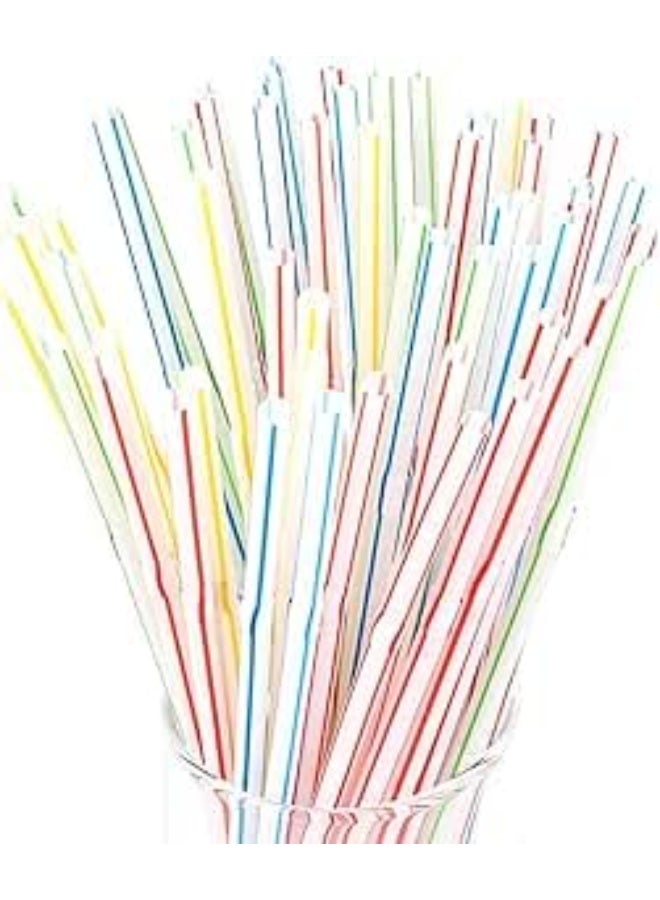 100-Pack Disposable Plastic Drinking Straws - Flexible & Multi-Colored - 24cm Length & 6mm Diameter - Ideal for Milk, Juice, and Cold Beverages. - Image 1
