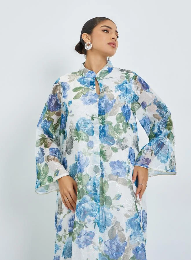 أميرة جلابية بياقة واقفة وطبعة أزهار