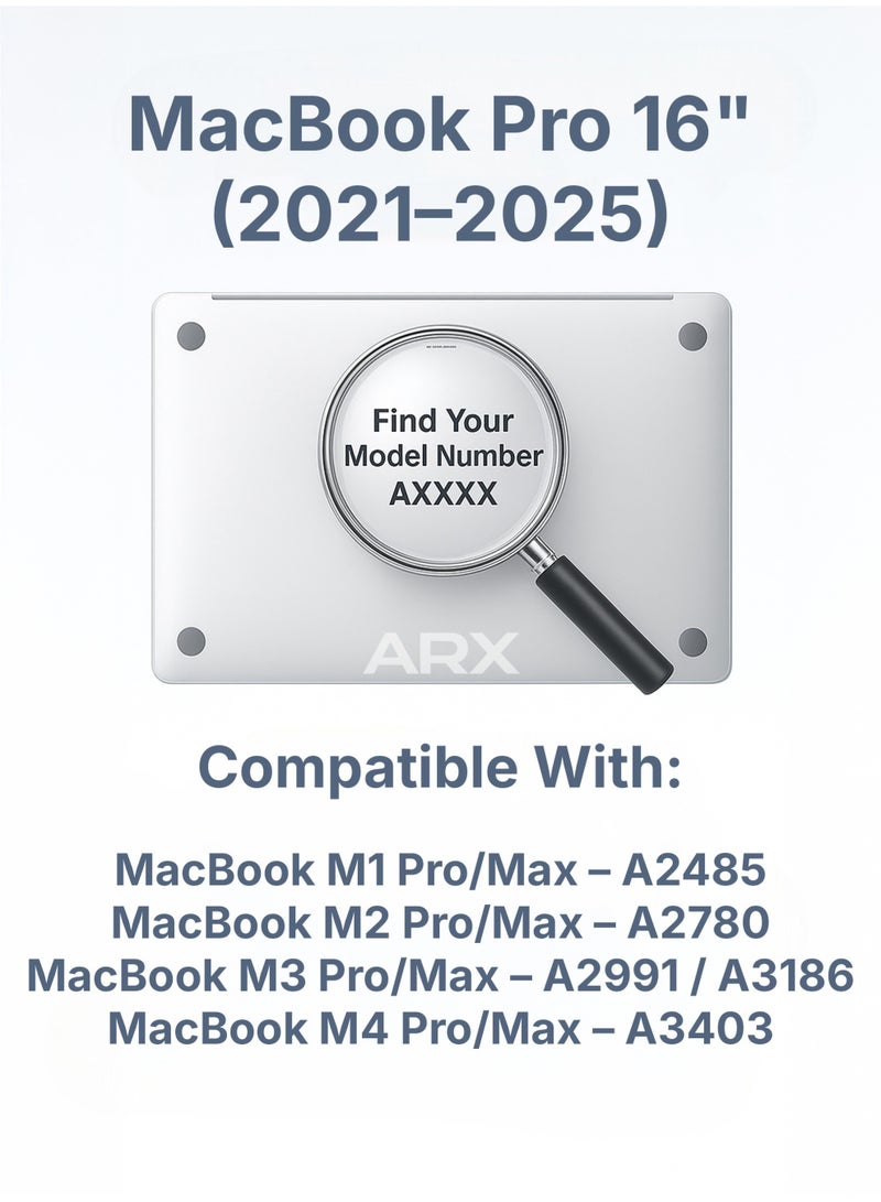 أركس غطاء لماك بوك برو 16 إنش (2021–2025) – متوافق مع M1/M2/M3/M4 برو وماكس – A2485، A2780، A2991، A3186، A3403 – غطاء شفاف صلب، لامع، سهل التركيب - Image 2