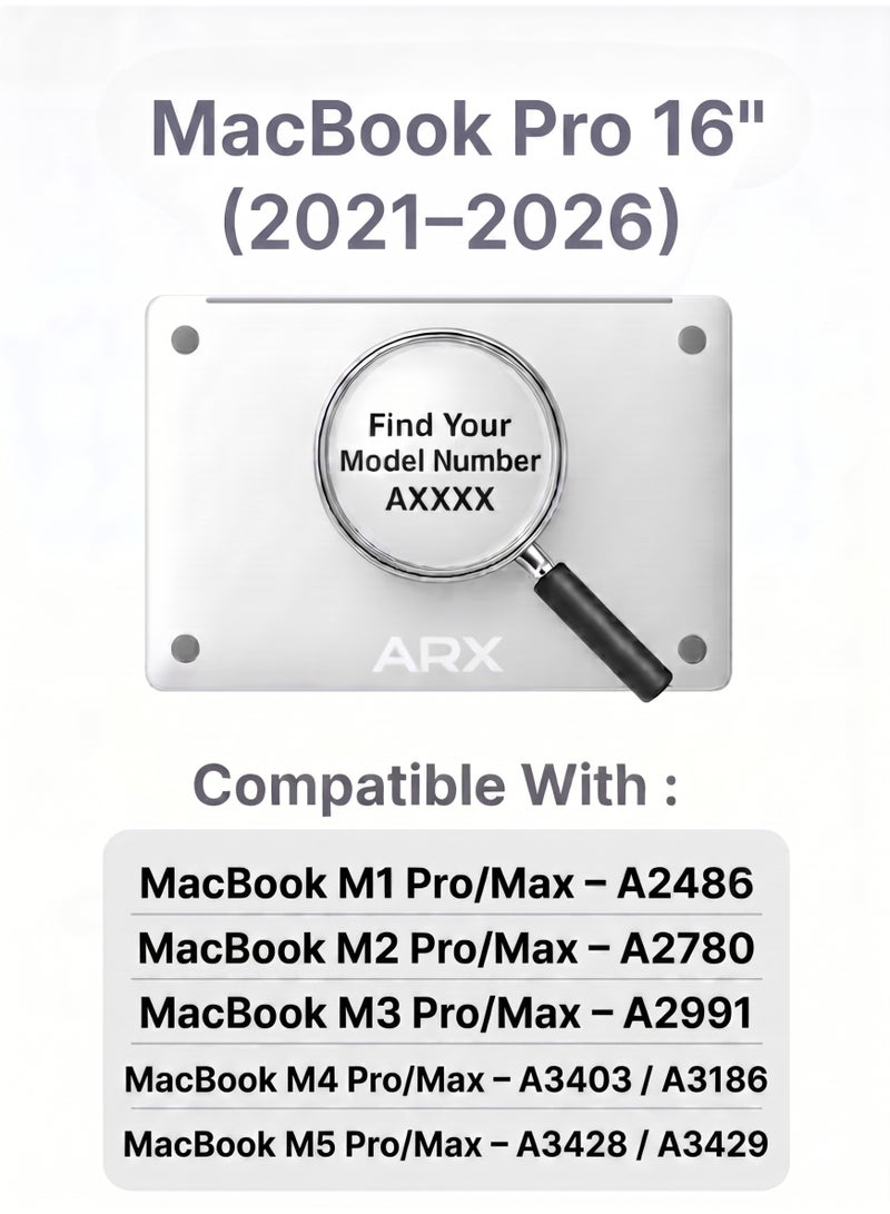 ARX MacBook Pro 16 Inch Case (2021–2026) – Compatible with M1/M2/M3/M4/M5 Pro & Max – A2485, A2780, A2991, A3186, A3403, A3428, A3429 – Crystal Clear Hard Shell Cover, Smooth Shiny, Snap-On Protection - Image 2