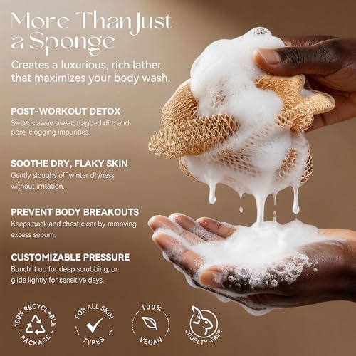 CORATED African Net Sponge with Knots Authentic, Shower Loofah Exfoliating Bath Sponge, Body Scrubber for Women Daily Use Body Care, Travel Portable Bath Accessories for Bathroom - Image 3