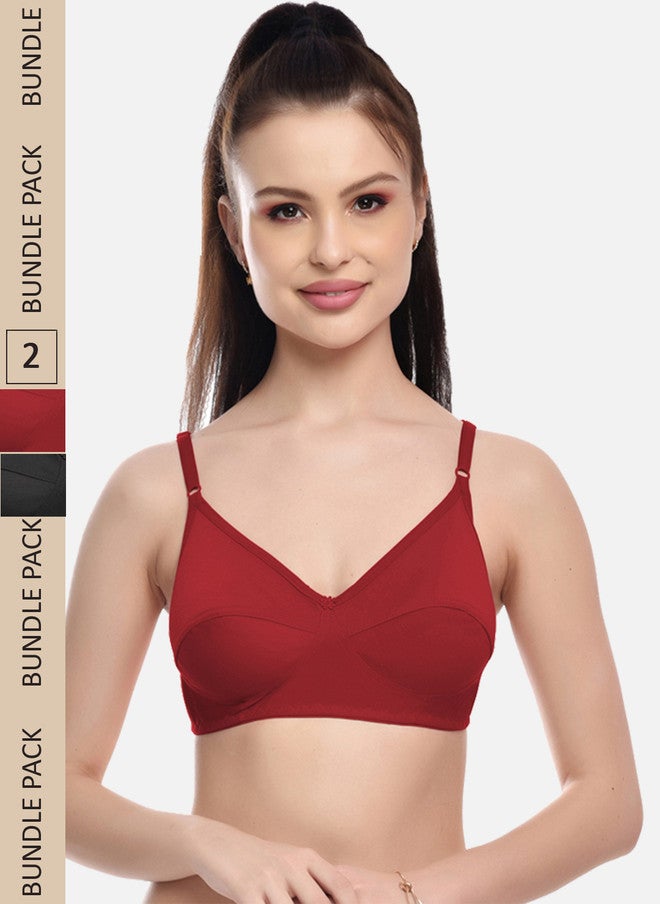 FIMS Black & Maroon Pack Of 2 Solid Bra - Image 1