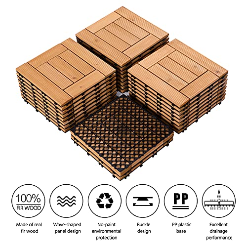 Yaheetech 27PCS Natural Wood Deck Tiles Interlocking Patio Deck Tiles Solid Wood and Plastic Indoor&Outdoor 12 x 12in - Image 4
