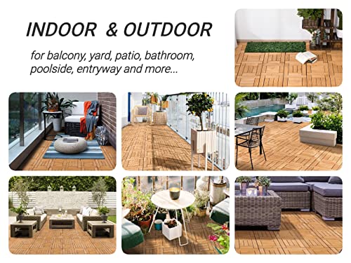 Yaheetech 27PCS Natural Wood Deck Tiles Interlocking Patio Deck Tiles Solid Wood and Plastic Indoor&Outdoor 12 x 12in - Image 2