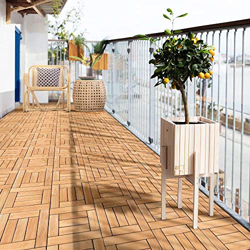 Yaheetech 27PCS Natural Wood Deck Tiles Interlocking Patio Deck Tiles Solid Wood and Plastic Indoor&Outdoor 12 x 12in - Image 3