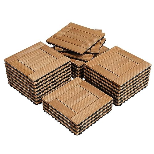 Yaheetech 27PCS Natural Wood Deck Tiles Interlocking Patio Deck Tiles Solid Wood and Plastic Indoor&Outdoor 12 x 12in - Image 1