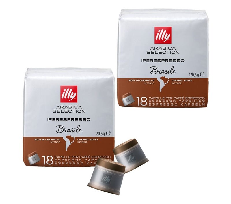 illy Iperespresso Single Origin Brasile Coffee Capsules – 100% Arabica, Caramel Notes, Single-Serve Pods – 18 Capsules per Pack, Pack of 2 - Image 1