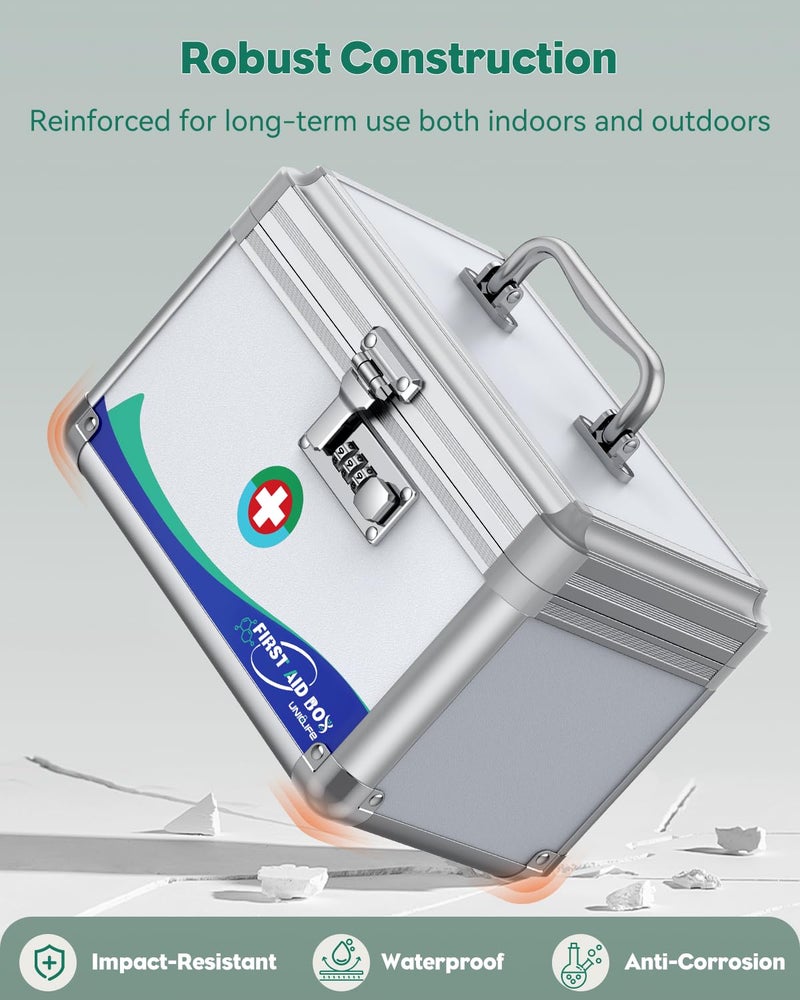 Uniclife Medicine Lock Box First Aid Box with Combination Lock & Handle Portable Medication Metal Lockable Medicine Storage Box Security Lock Box for Medications, 10" x 6" x 6.5" - Image 4