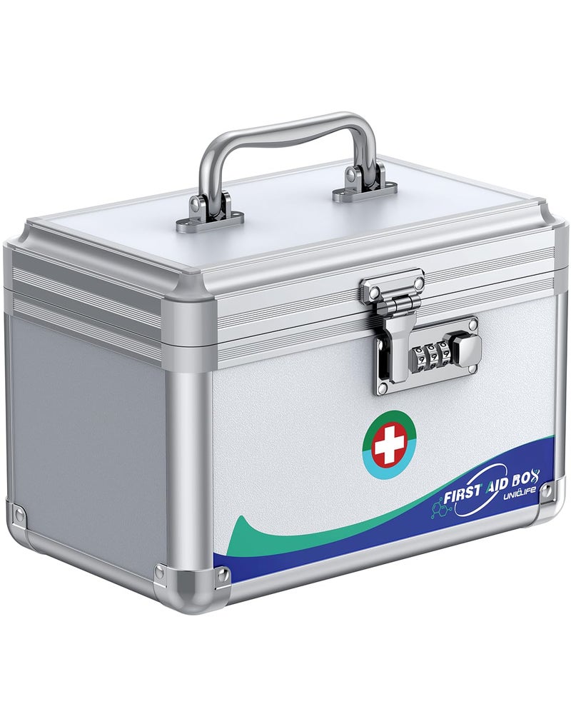 Uniclife Medicine Lock Box First Aid Box with Combination Lock & Handle Portable Medication Metal Lockable Medicine Storage Box Security Lock Box for Medications, 10" x 6" x 6.5" - Image 1