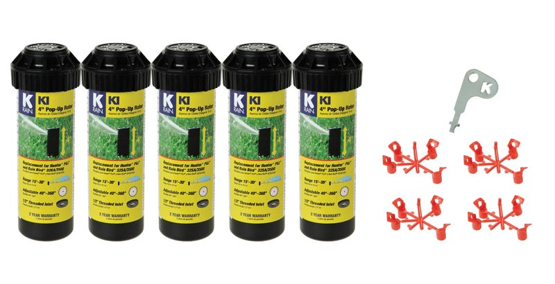 K-Rain K Rain K1 1/2" Smart Set Rotor 4" Pop-Up| 15' - 30' Spray Distance, 40° - 360° Arc Spray Pattern | Includes Install Kit (5 Pack) - Image 1