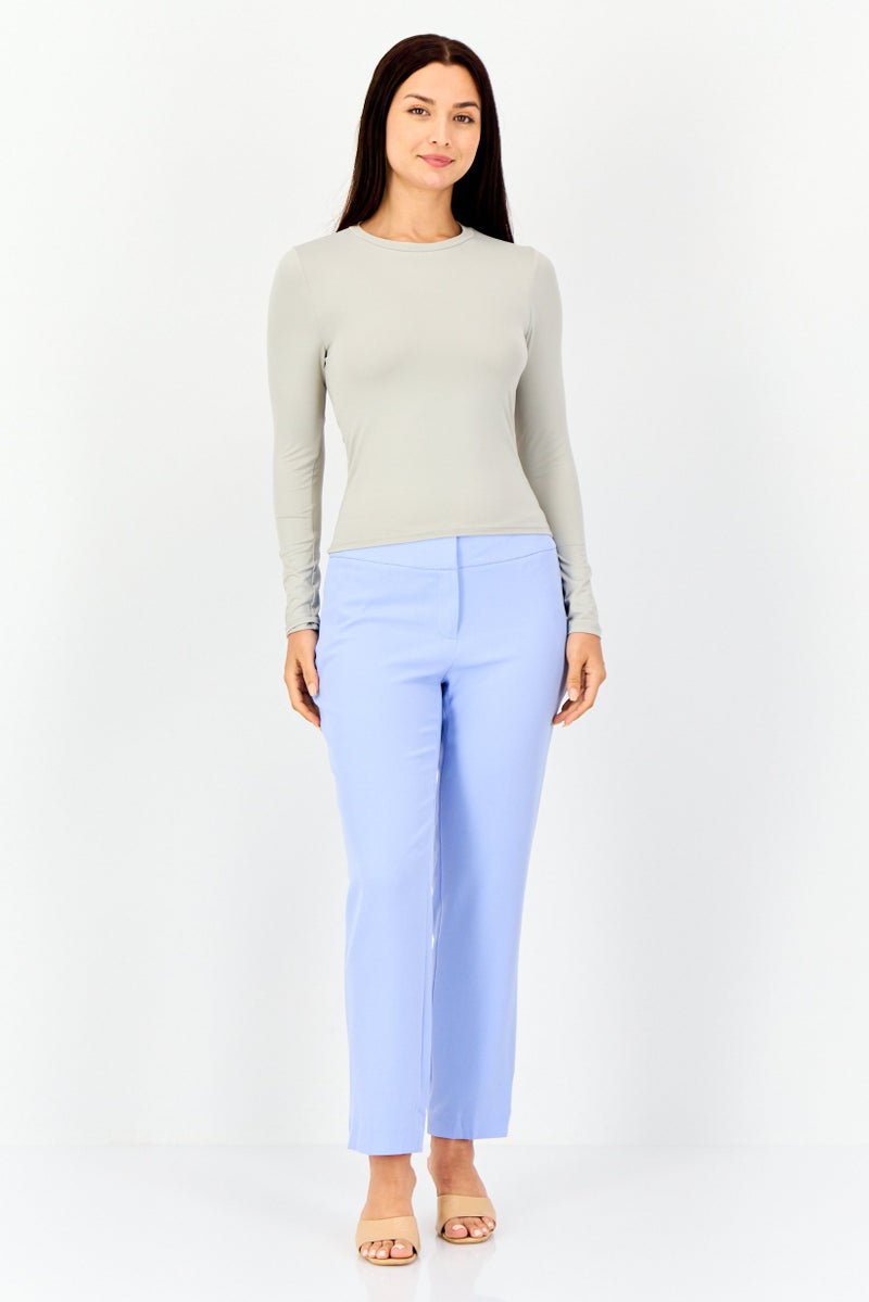 Kathy Ireland Women Crew Neck Solid Long Sleeves Top, Dark Beige  - Image 3