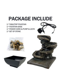 SYOSI Tabletop Fountain Waterfall Meditation Function with LED Light 4 Tier Rock Indoor Zen Relaxation Desktop for Home Decoration  - Image 5
