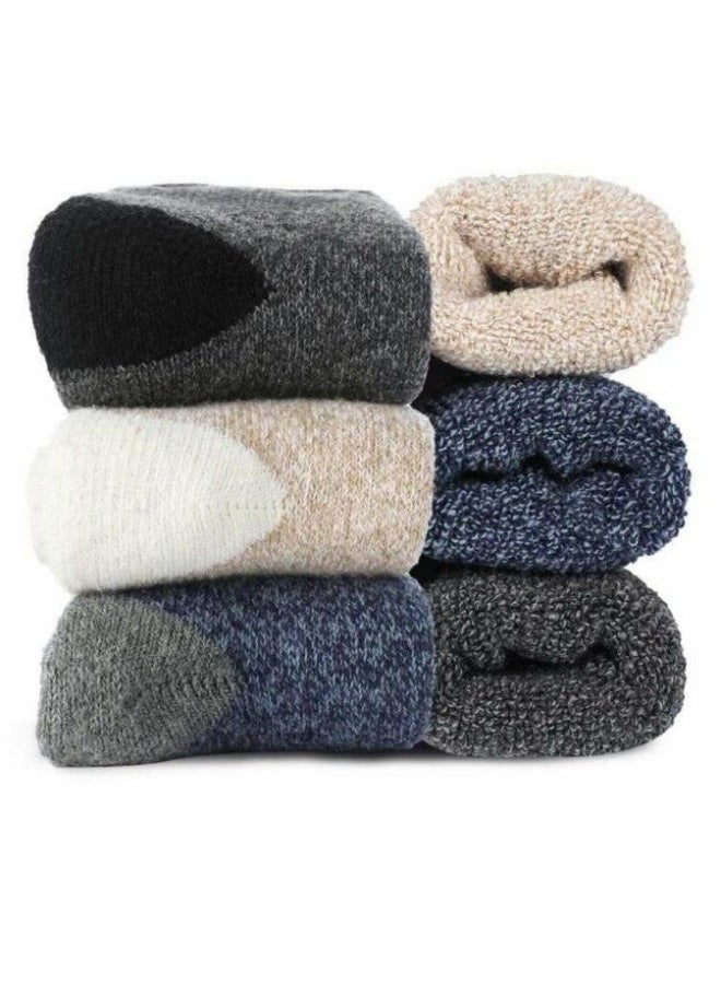 Soft, warm, comfortable and thick casual winter wool socks designed for winter with a classic touch and knitted material, unisex (6 pairs) one size - Image 1