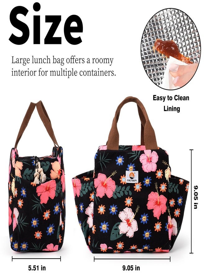 CaCTOUR Lunch Box for Women, Large Capacity Lunch Bag Women with Bottle Holder & Side Pockets,Cute lunch box Insulated Lunch tote bag for Work Office Travel Picnic (Flower) - Image 4