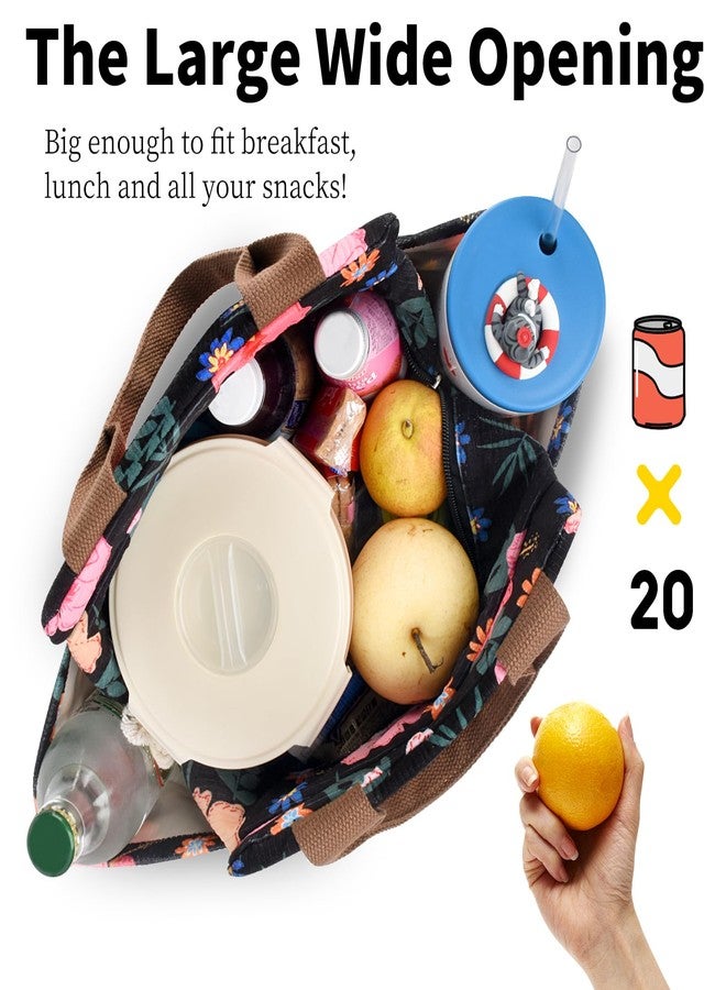 CaCTOUR Lunch Box for Women, Large Capacity Lunch Bag Women with Bottle Holder & Side Pockets,Cute lunch box Insulated Lunch tote bag for Work Office Travel Picnic (Flower) - Image 5