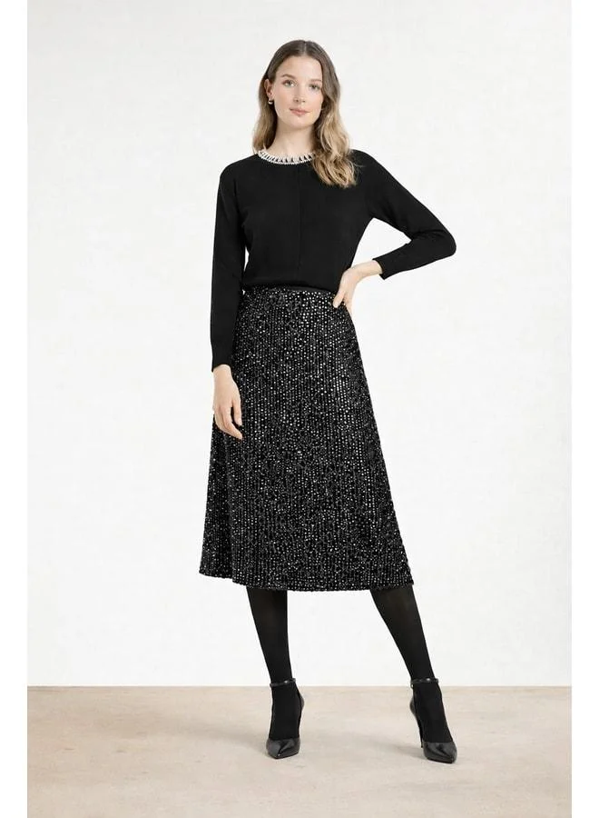 Mısırlı 1951 Black Sequin Midi Skirt