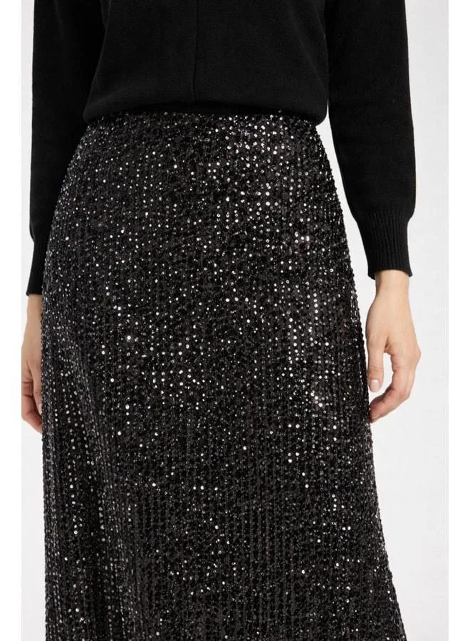 Mısırlı 1951  Black Sequin Midi Skirt for Women | Best Price UAE