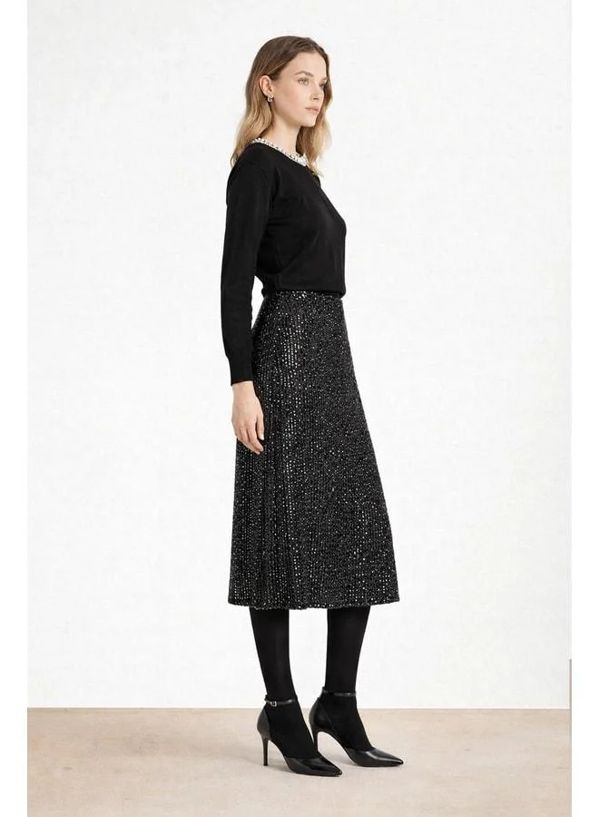 Mısırlı 1951 Black Sequin Midi Skirt