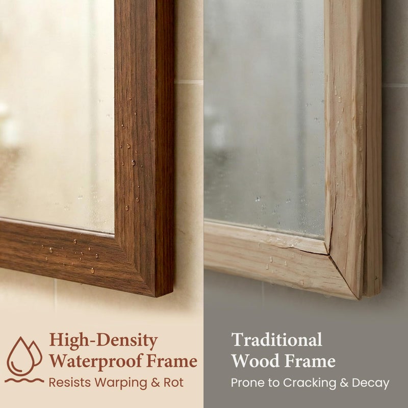 Pocetry 24" x 36" Walnut Brown Wall Mirror for Living Room, Rustic Mid-Century Modern Decor Mirror, Waterproof Wood Tone Vanity Mirror for Over Sink, Wide Trim - Image 4