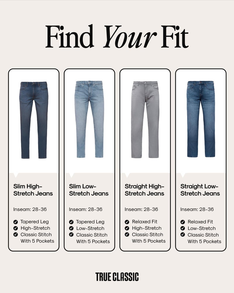 True Classic Stretch Jeans for Men, Straight Fit Men's Stretch Jean, Straight Leg, High-Stretch - Indigo, 34W X 32L - Image 3