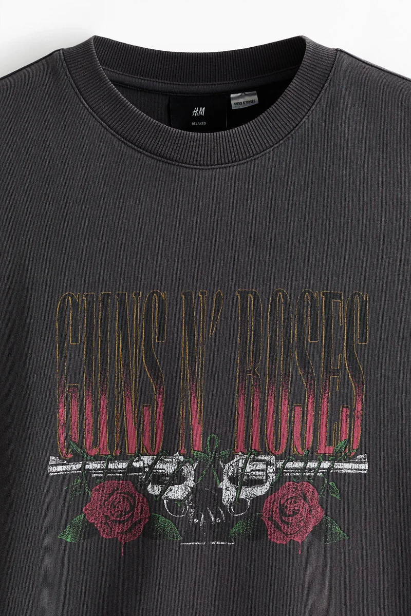 H&M  Relaxed Fit Long-sleeved printed cotton T-shirt for Men | Best Price UAE
