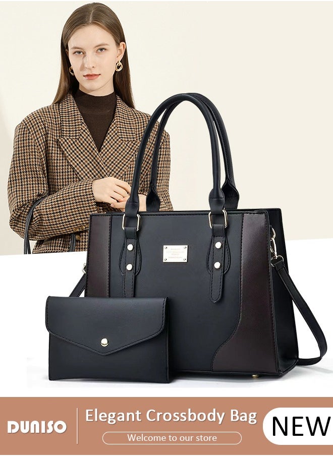 DUNISO 2PCS Handbag and Purse Set for Women Crossbody Leather Tote Top Handle Satchel Shoulder Bags with Adjustable Strap Tassel Pendant for Work  - Image 1