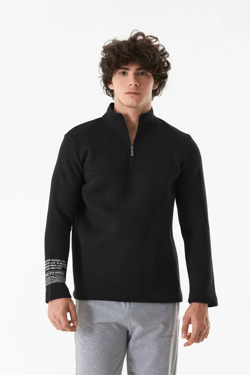FullaModa Basic Half Zipper Stand Collar Sweatshirt