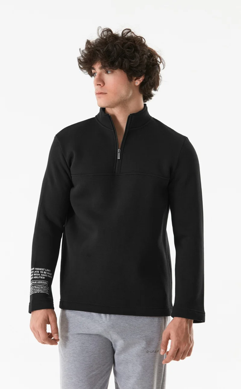 FullaModa Basic Half Zipper Stand Collar Sweatshirt