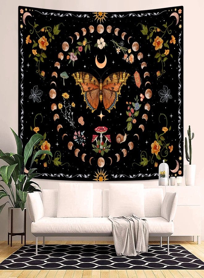 Aipon Orange Butterfly Moon Flower Tapestry Botanical Floral Plant Boho Tapestry for Bedroom Aesthetic Vintage Tapestries Wall Hanging for Living Room Dorm (36.00" x 48.00", Orange) - Image 5