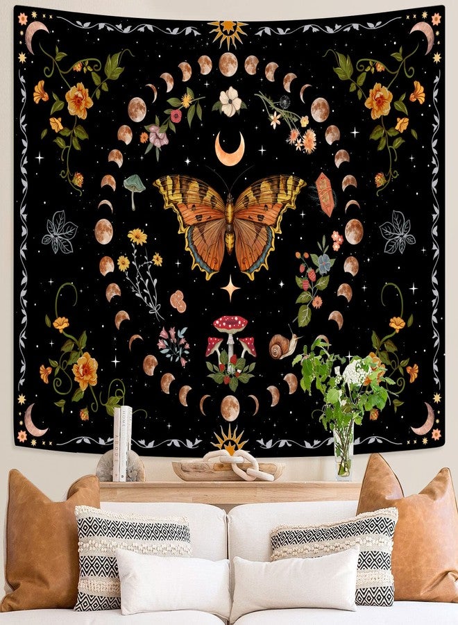 Aipon Orange Butterfly Moon Flower Tapestry Botanical Floral Plant Boho Tapestry for Bedroom Aesthetic Vintage Tapestries Wall Hanging for Living Room Dorm (36.00" x 48.00", Orange) - Image 4