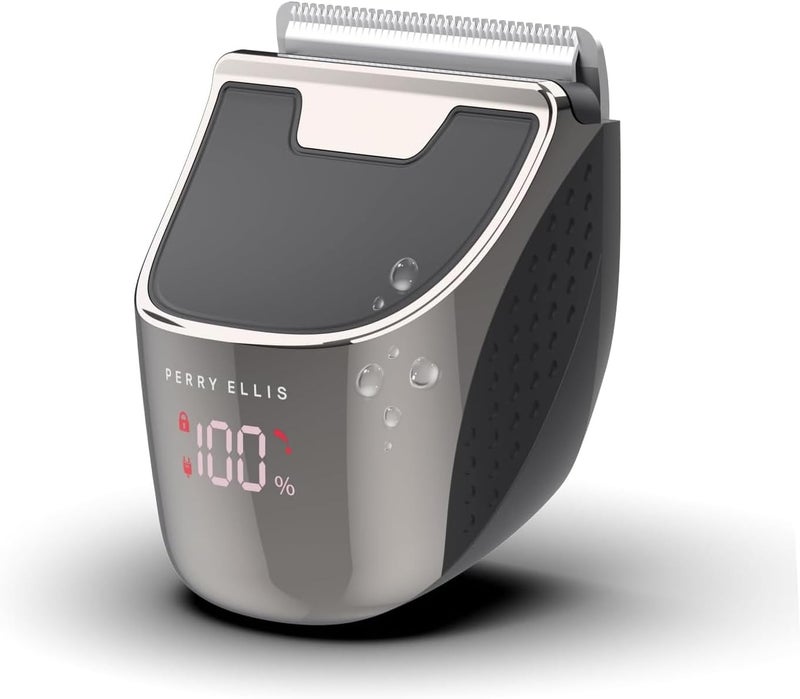 Perry Ellis Rechargeable Hair and Beard Trimmer for Men Mini USB Cordless Mens Grooming Kit Mens Trimmer 90Min Battery LED Display 3 Trimming Guides IPX6 Water Resistant