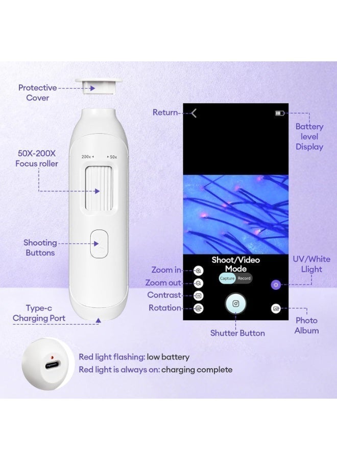 L LULONG Wireless Scalp Camera Handheld Microscope with 50x-200x Zoom and LED Light, WiFi Portable Magnifier (Compatible with Phones/iPads), Professional Skin/Hair/Follicle Analyzer - Image 3