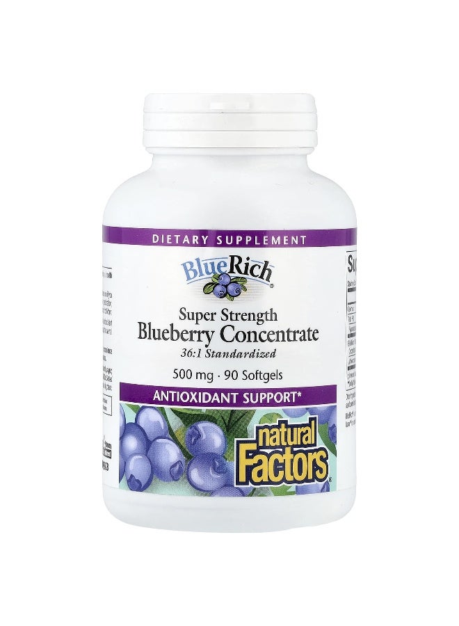 Natural Factors, BlueRich®, Super Strength Blueberry Concentrate, 500 mg, 90 Softgels