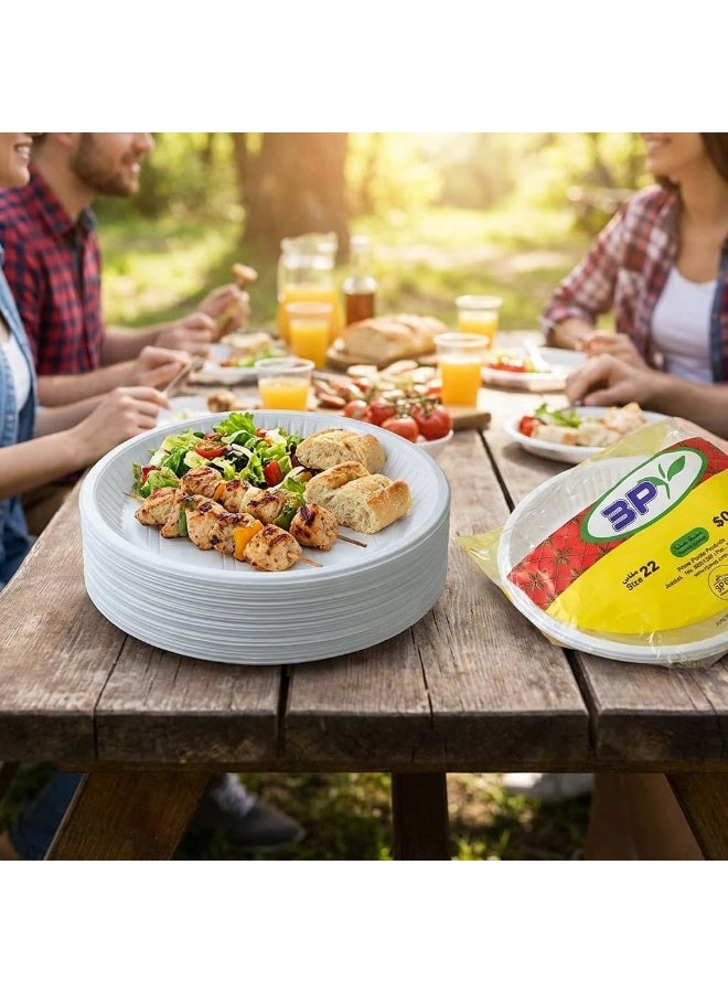 22cm Round Disposable Plastic Plates - 50 Pieces. Sturdy white plastic plates for parties, events, and trips. Practical, lightweight, and safe for everyday food serving. - Image 2