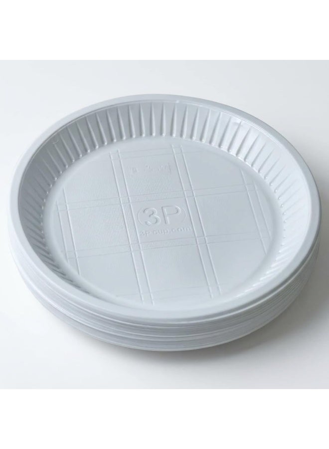 22cm Round Disposable Plastic Plates - 50 Pieces. Sturdy white plastic plates for parties, events, and trips. Practical, lightweight, and safe for everyday food serving. - Image 4