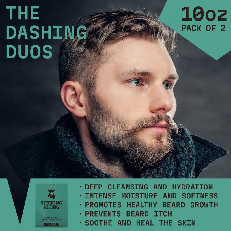 Striking Viking Beard Wash & Conditioner - 20 fl oz, Peppermint & Eucalyptus - Deep Clean & Itch Relief Beard Wash and Conditioner for Men - Hydrating Jojoba Facial Oil Treatment - Image 3
