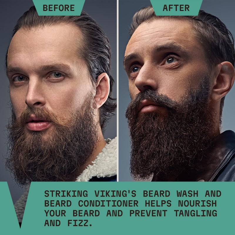 Striking Viking Beard Wash & Conditioner - 20 fl oz, Peppermint & Eucalyptus - Deep Clean & Itch Relief Beard Wash and Conditioner for Men - Hydrating Jojoba Facial Oil Treatment - Image 4