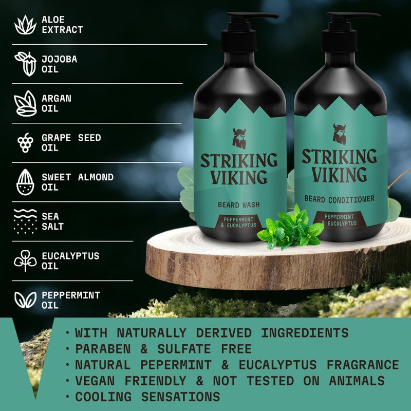 Striking Viking Beard Wash & Conditioner - 20 fl oz, Peppermint & Eucalyptus - Deep Clean & Itch Relief Beard Wash and Conditioner for Men - Hydrating Jojoba Facial Oil Treatment - Image 2