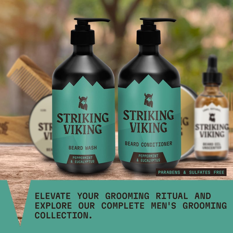 Striking Viking Beard Wash & Conditioner - 20 fl oz, Peppermint & Eucalyptus - Deep Clean & Itch Relief Beard Wash and Conditioner for Men - Hydrating Jojoba Facial Oil Treatment - Image 5
