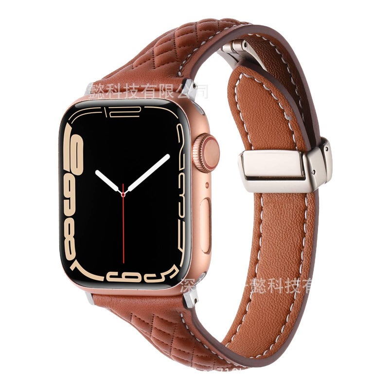سوار ساعة ذكية سوار جلدي كلاسيكي متوافق مع Apple Watch 38/40/41/42/44/45/49mm بملاءمة قابلة للتعديل وحزام بديل باللون رمادي قابل للتعديل - Image 3
