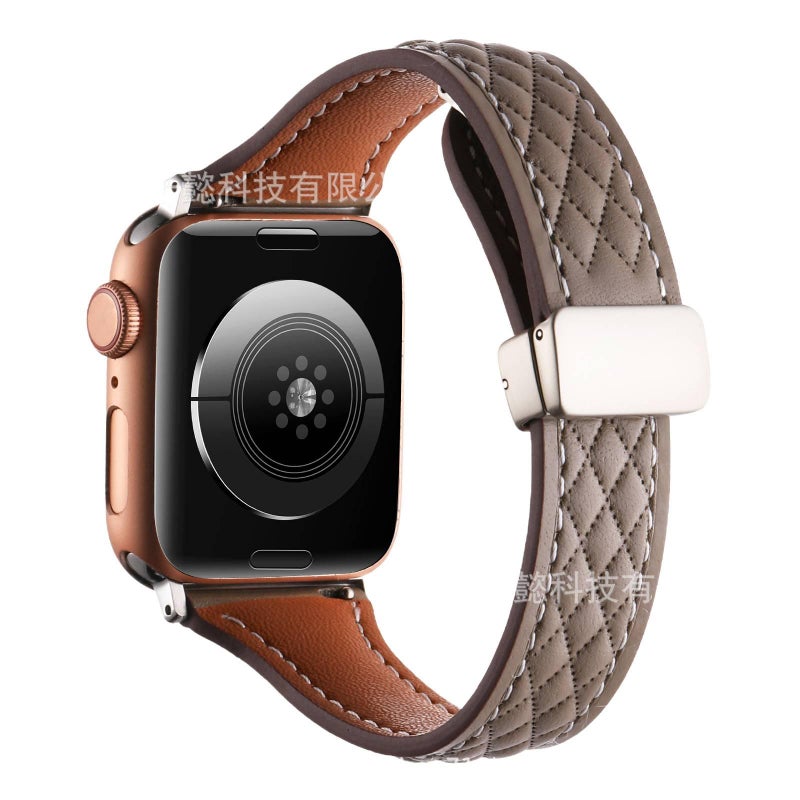 سوار ساعة ذكية سوار جلدي كلاسيكي متوافق مع Apple Watch 38/40/41/42/44/45/49mm بملاءمة قابلة للتعديل وحزام بديل باللون رمادي قابل للتعديل - Image 1