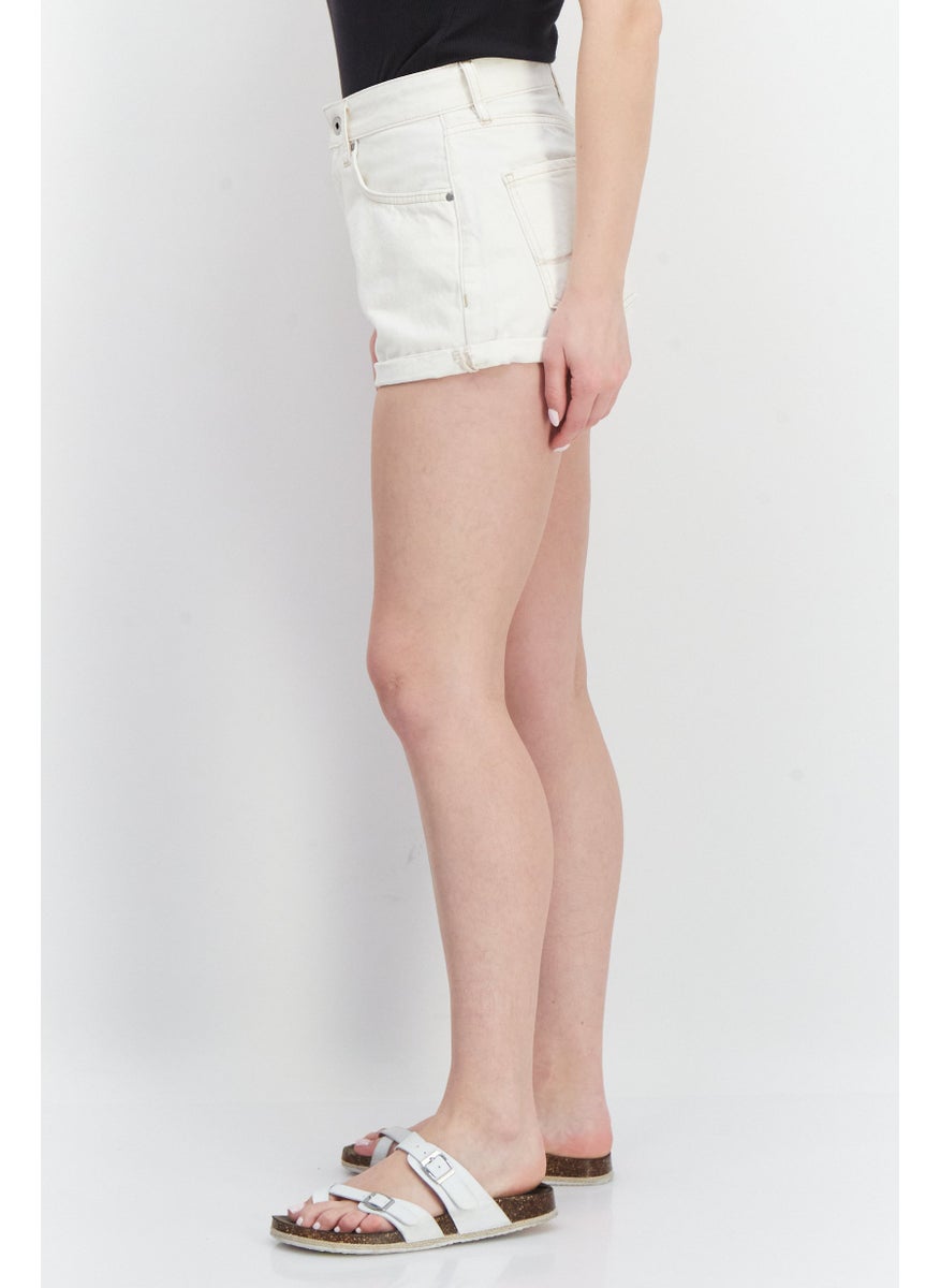 Pepe Jeans Women Plain Basic Shorts, Off White  - Image 2
